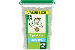Greenies Feline Veterinarian-Recommended Adult Natural Dental Cat Treats, Catnip Flavor, 9.75 oz. Tub