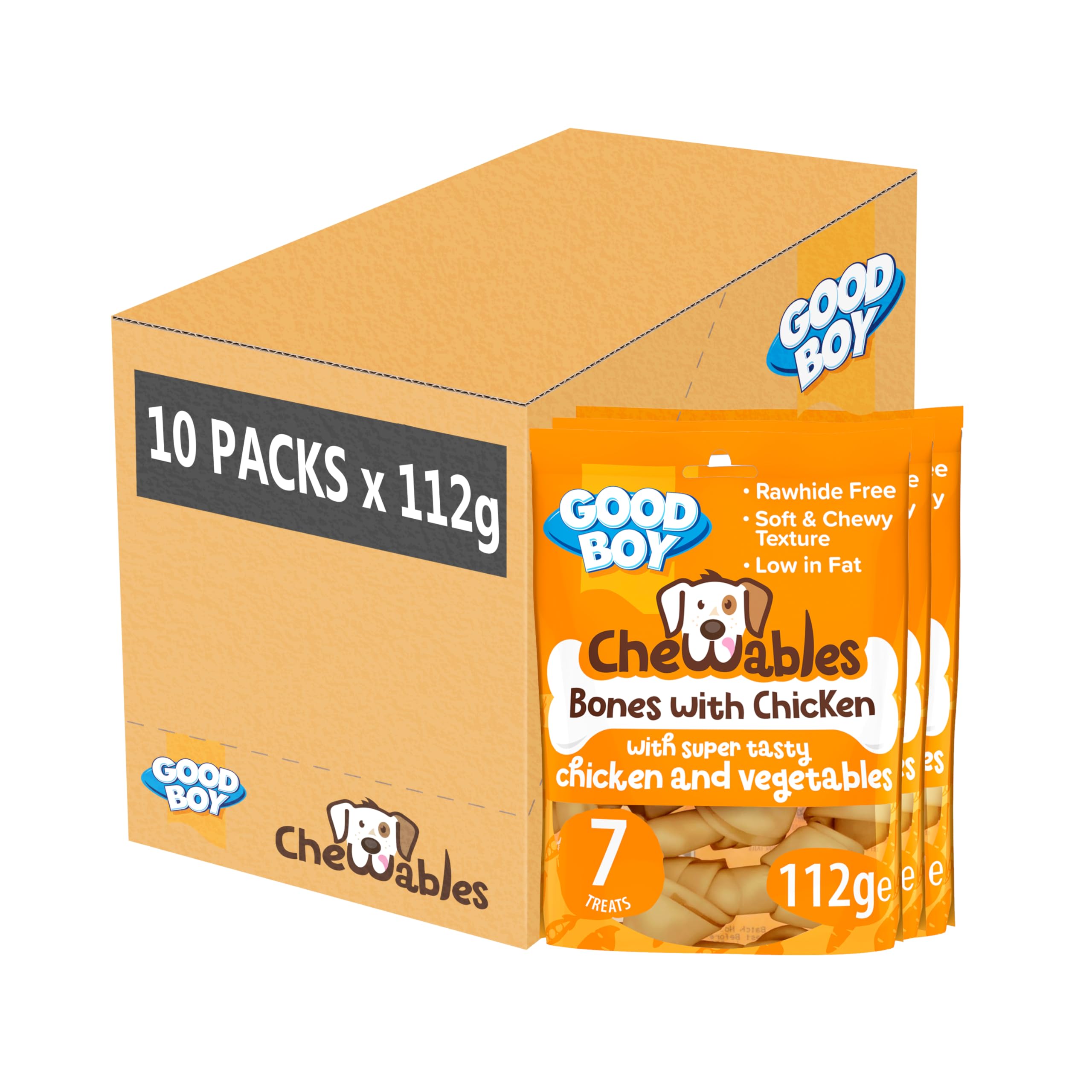 Good Boy Chewables Chicken Mini Bones- Natural Dog Treats - Low Fat & Rawhide Free - Bulk Box - 10 x 112g — image 1