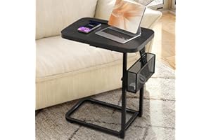 C Table End Table Adjustable Height,TV Tray Table with Storage Baskets,Strong Metal Frame,Tall C Shaped Side Table for TV Wat
