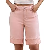 luvamia Jean Bermuda Shorts for Women High Waisted Knee Length Cuffed Long Stretchy Denim Shorts Loose Summer Jorts