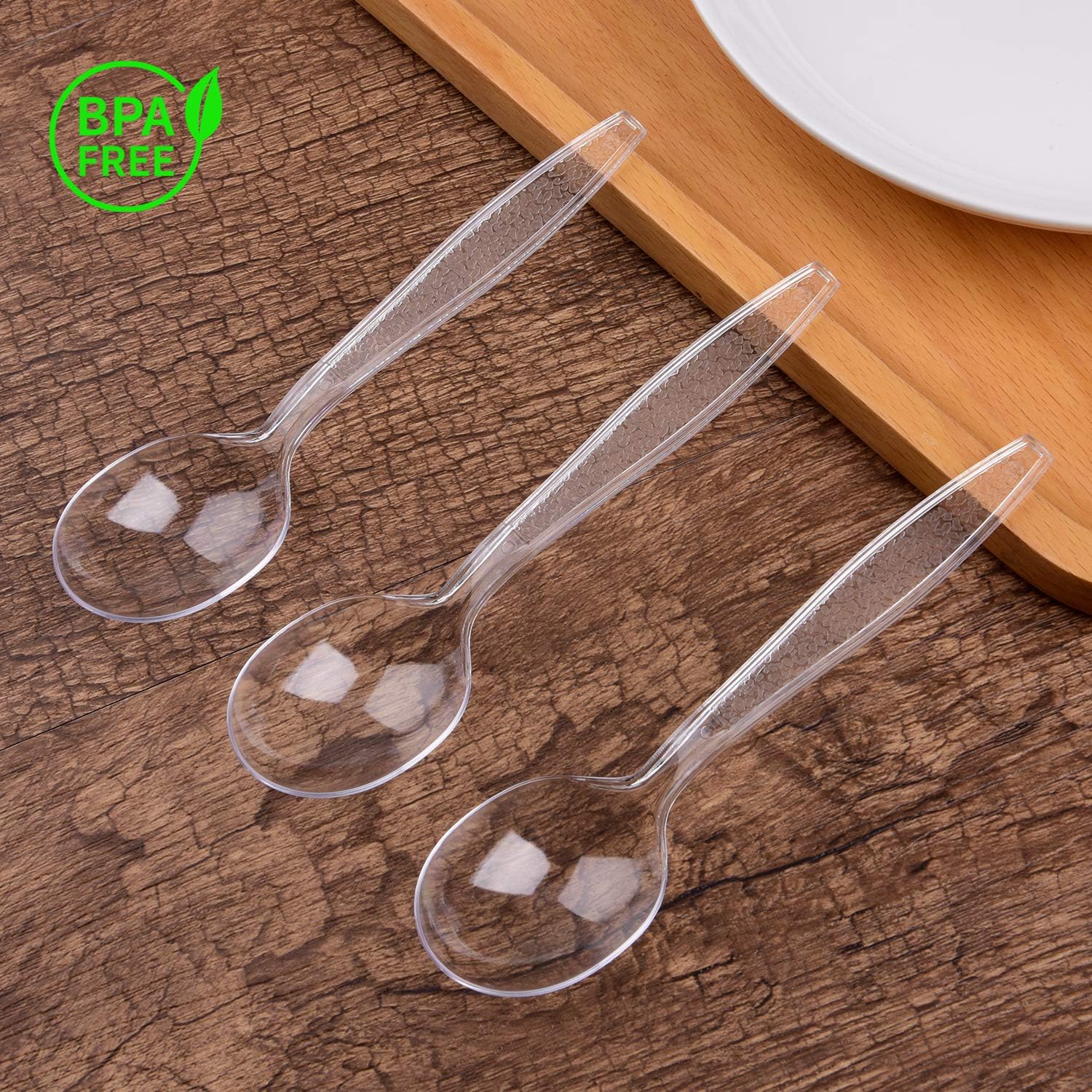 TashiBox Plastic Soup Spoons, 66 sets,spoons disposable Clear, Heavyweight Cutlery: Kitchen & Dining
