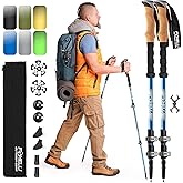 Foxelli Trekking Poles &ndash; Lightweight Collapsible Aircraft Grade Aluminum Hiking Poles with Cork Grips Quick Locks &amp; All-Terrain Accessories &ndash; Pair of 2