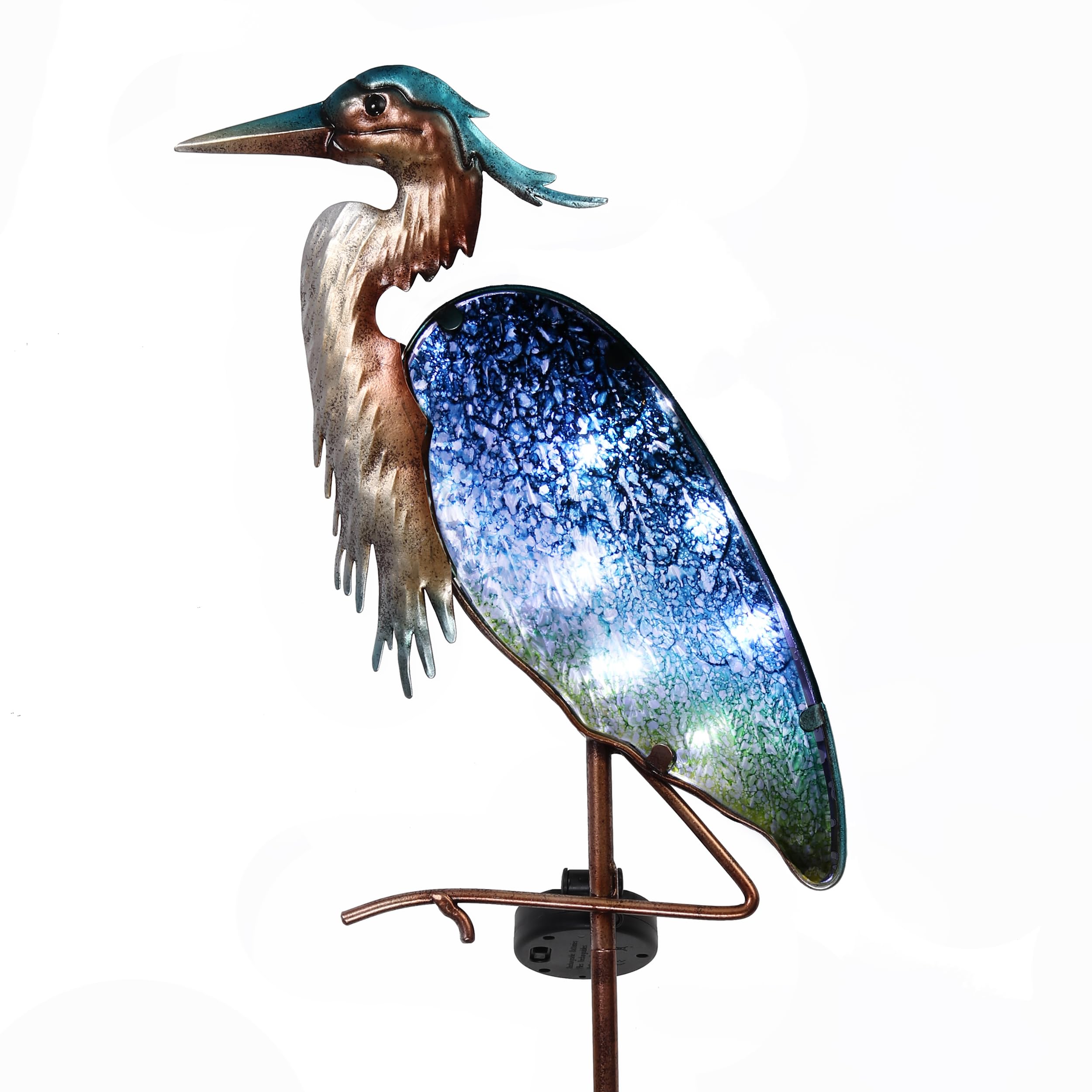 TERESA'S COLLECTIONS Garden Ornaments Outdoor Gifts for Christmas, Decorative Glass Blue Heron Solar Stake Light, Waterproof Metal Bird Solar Garden Light Decor for Lawn,Yard & Pond, 106cm