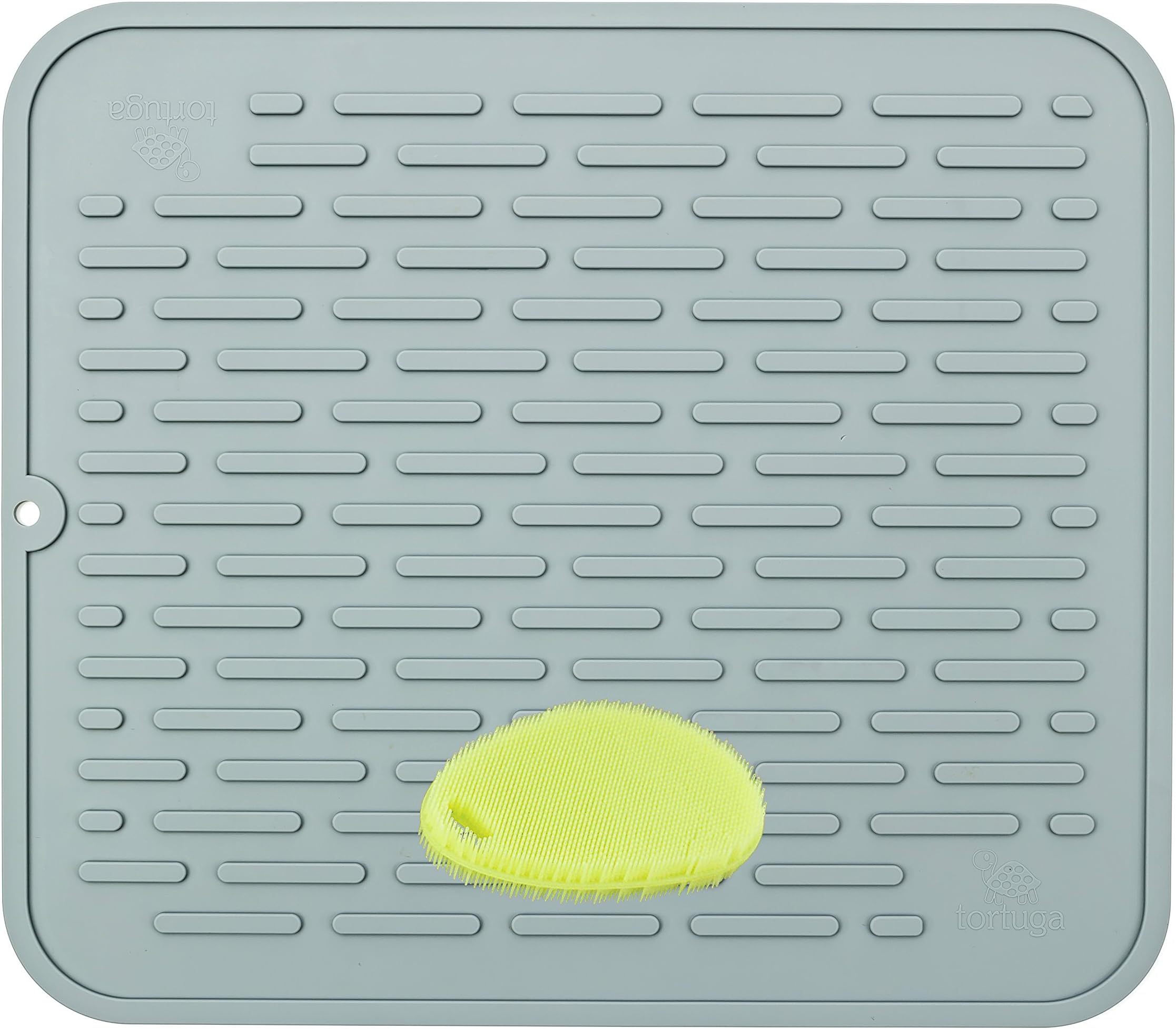 XL Premium Silicone Dish Drying Mat & Counter Protector with BONUS Scrubby | Hygienic | Stable Wide Ridges | Easy To Wipe Clean & Dishwasher Safe | Heat Resistant up to 450º 17.8 x 15.8’’