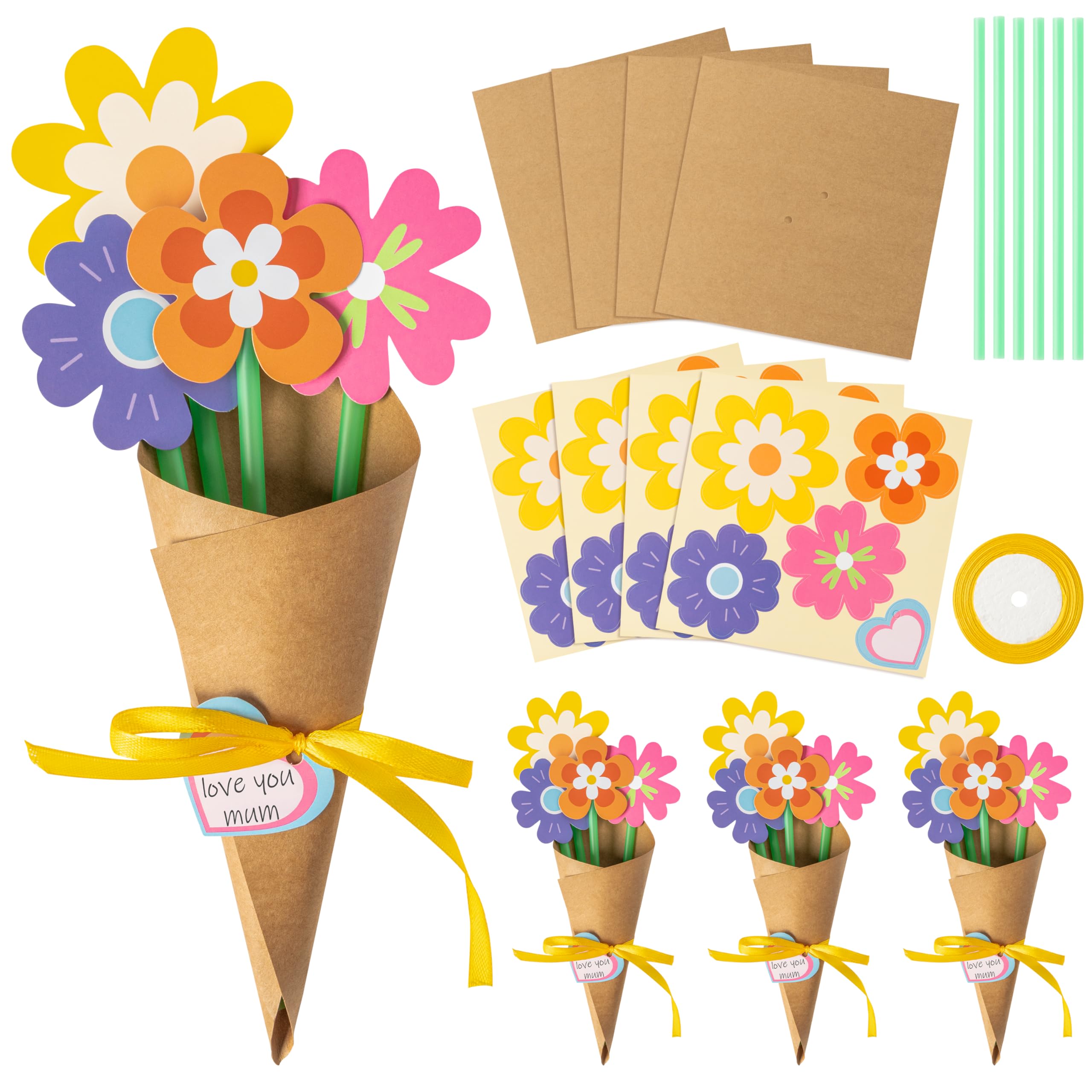 Photo 1 of BeYumi Flower Bouquet Craft Kit - 24Pcs Mother's Day Flower Bouquet Craft for Kids Make Your Own Bunch of Flowers Teacher Appreciation Week DIY Thankful Gift Set School Classroom Home Fun Activities