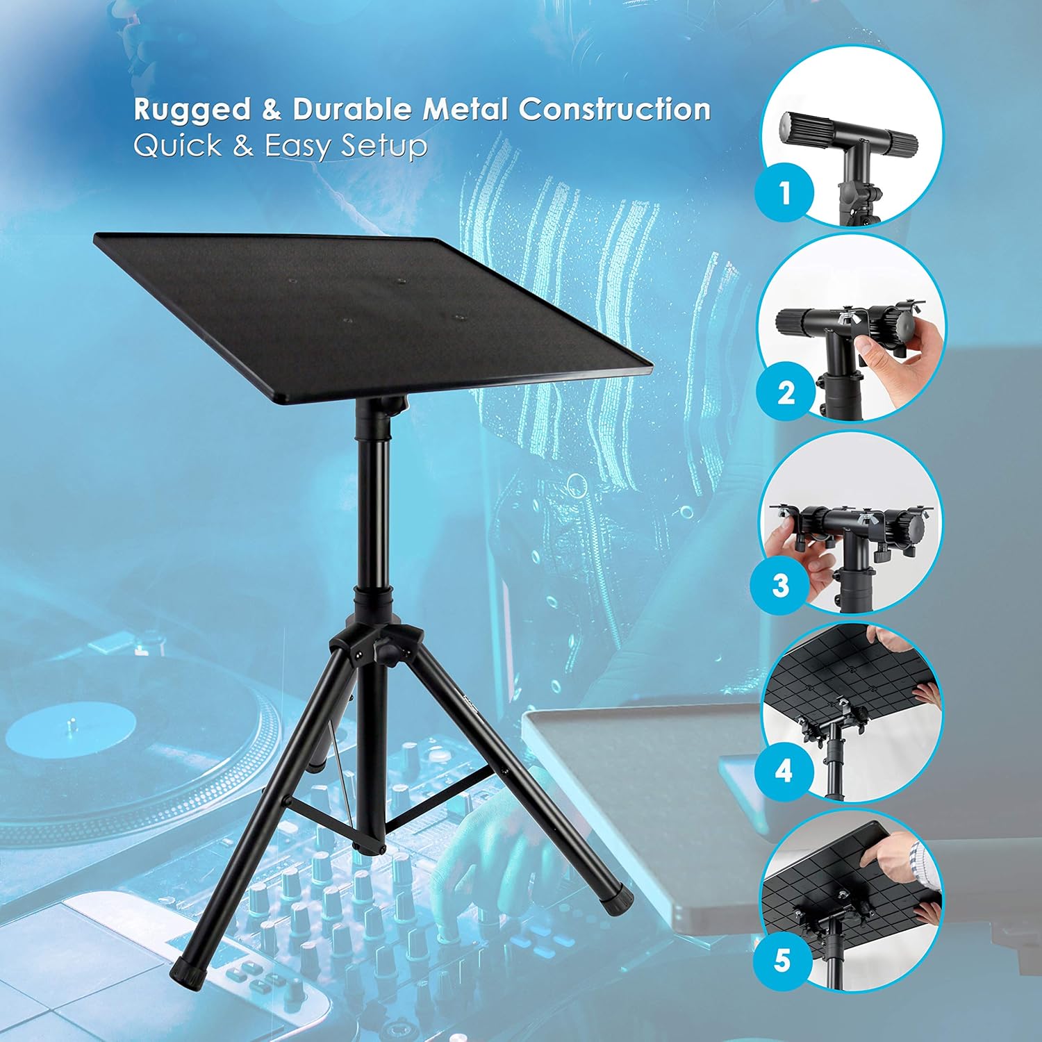 Pro DJ Laptop, Projector Stand - Adjustable Laptop Stand, Computer DJ Equipment Studio Stand Mount Holder, Height Adjustable, Laptop Projector Stand, 23" to 41", Good For Stage or Studio - Pyle (PLPTS3): Musical Instruments
