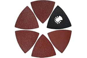 XXGO 51 Pcs Triangular 80mm 3-1/8 Inch Hook and Loop 60 80 100 120 240 Grits Oscillating Multi Tool Sandpaper and Triangle Multitool Sanding Pads Kits XG5106
