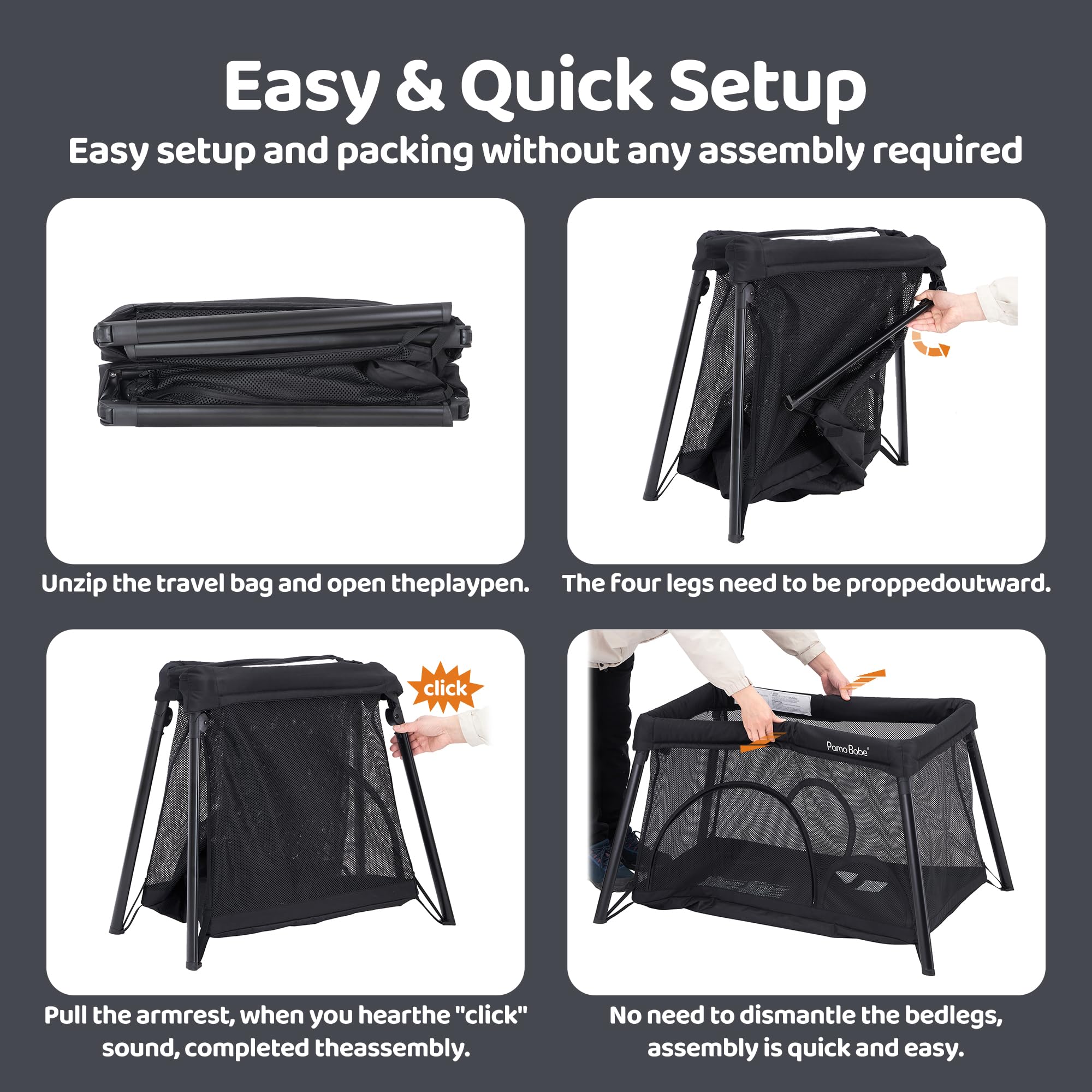 Pamo babe Travel Crib Lightweight Playpen Baby Playard with Bassinet Portable Mini Playard