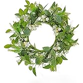 Nztze 20 Inch Wreaths for Front Door, Spring Summer Flower Wreath - White Pear Blossoms Artificial Flowers for Easter, Home Decor, Farmhouse Wall, Porch, Front Door Decorations