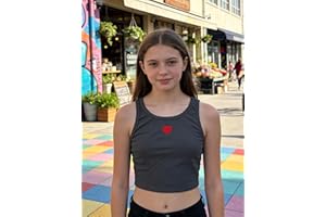 Girls' Crop Tank Top with Heart Embroidery, Soft Ribbed Sleeveless Racerback for Dance, Sports & Layering (8-14Y)