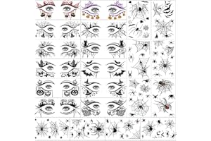 Hotoyannia 22 Sheets 110 PCS Halloween Face Temporary Tattoos Stickers, Halloween Face Fake Tattoos Spider Web Bat Eyeliner Eye Shadow Tattoos Halloween Makeup Kit For Women Girls Masquerade Party