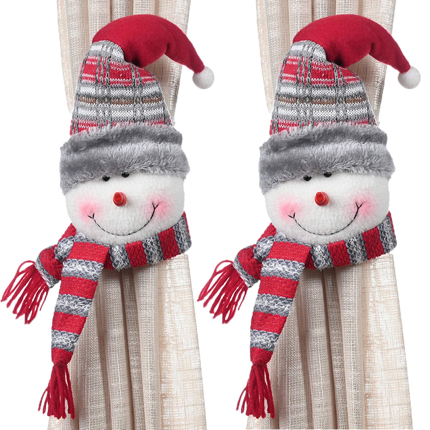 2PCS Christmas Curtain Buckle Tieback Curtain Holder Snowman Santa Claus Reindeer Home Window Christmas Ornament Decoration for Dining Room Kitchen Living Room Bedroom Office Hotel Window Accessories