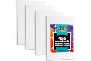 KEFF Canvas Boards for Painting - 4x6 4-Pack Bulk Canvas Panels, 100% Cotton Triple Primed Small Canvases for Painting Supplies, Acrylic, Oil, Watercolor & Tempera