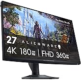 Alienware 27 4K Dual-Resolution Gaming Monitor - AW2725QF - 4K at 180Hz and FHD at 360Hz, 0.5ms GTG 1ms GTG (Extreme Mode), VESA AdaptiveSync, NVIDIA G-SYNC Compatible, HDMI/DP/USB 3.2 Gen1 - Black