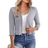 GoMamee Women's 3/4 Sleeve Cropped Cardigan Open Front Bolero Shrugs Sweater S-XL