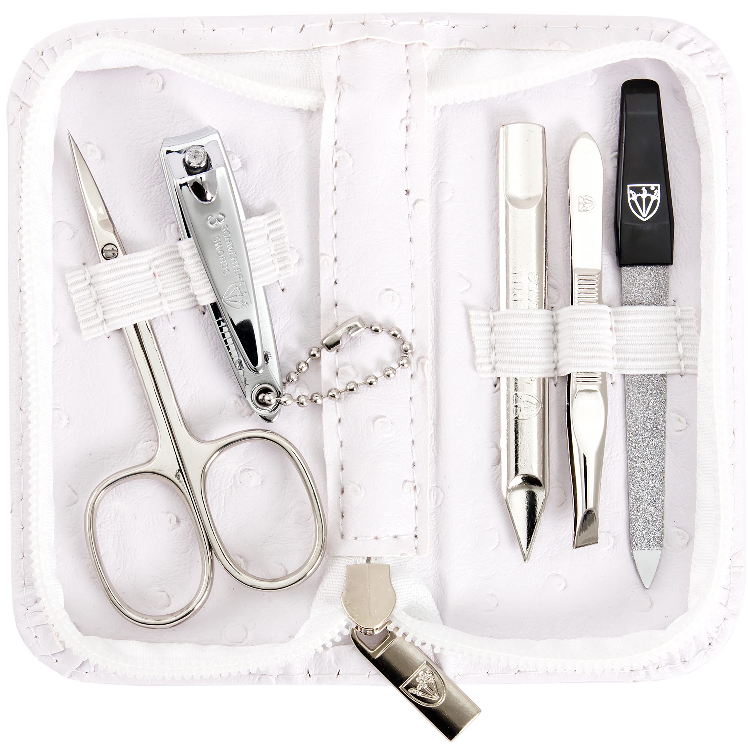 3 Swords Germany - manicure pedicure set kit - ostrich synthetic leather white