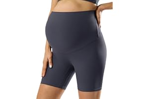 POSHDIVAH Ribbed Maternity Biker Shorts Over The Belly for Women - 5"/8" Buttery Soft Pregnancy Workout Athletic Short