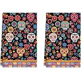 XCHI Colorful Sugar Skull Marigolds Flowers Dia De Los Muertos Kitchen Towels Day of The Dead Dish Towels 18x26 Inch Home Kitchen Decorations Hand Towels Set of 2 Drying Dishcloth