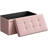 SONGMICS Mazie Collection - 30 Inches Folding Storage Ottoman Bench, Ottoman Foot Rest, End of Bed Bench, Storage Chest, Load 660 lb, for Living Room, Bedroom, Entryway, Jelly Pink ULSF047R11