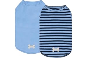 KYEESE 2Pack Dog Shirt, Soft Striped Dogs T Shirts, Lightweight Doggie Tank Top Cat Clothes, Sleeveless Dog Shirt for Small Dogs, Stretchy Pet Vest, Dark Blue, Medium