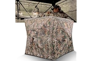 MOFEEZ Hunting Blind, 270°Shoot Through Mesh with Silent Sliding Window, 2-3 Person Ground Deer Stand Pop Up Tent with Portable Bag and Tent Stakes (Camo, 58 "Lx58 Wx66 H)