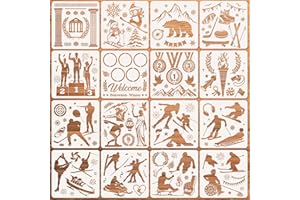 DPKOW 16pcs Painting Stencils for Winter Sports Crafts Drawing on Scrapbooking/Wood/Canvas/Wall/Face/Paper, Medals Torch Sten