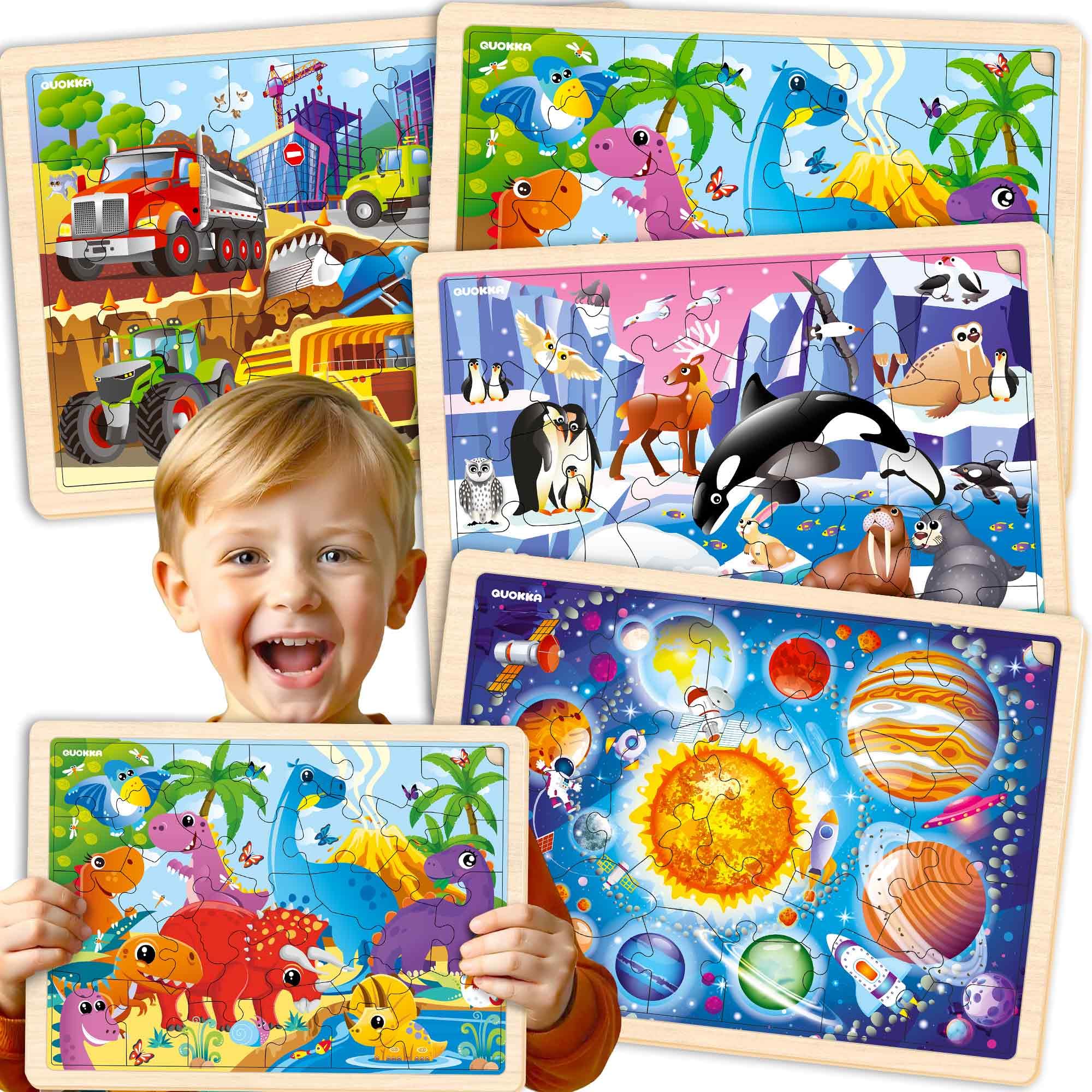 QUOKKA Wooden Puzzles For 2 3 Year Olds - 4x24 Jigsaws Toys For 3 4 5 yo Boys and Girls - Dinosaur Toys For Children age 4-5 - Gift Games for Girls and Boys