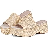 EQAUDES Platform Slip on Espadrille Sandals for Women Wedges Slides Bohemia Sandals Flatform Open Toe Beach Sandals