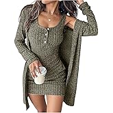 SOLY HUX Women's 2 Piece Sweater Dress Set Knit Long Sleeve Open Front Cardigan and Bodycon Mini Dress Fall Outfit