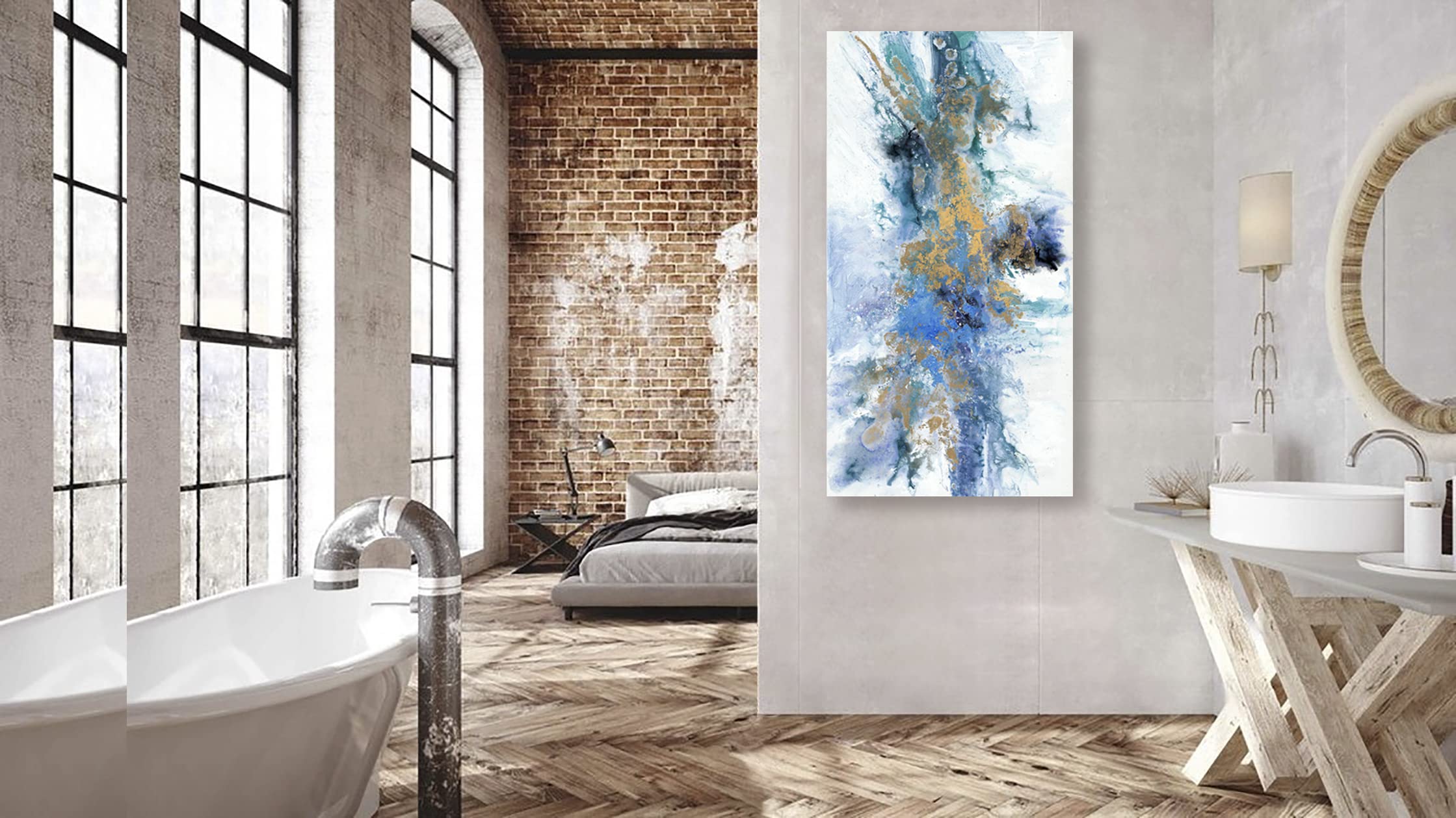 Abstract Wall Art For Living Room Large Size Navy Blue Canvas Wall Art Abstract Wall Decor Abstract Art Paintings Fantasy Colorful on White Background Modern Artwork Decor for Bedroom Bathroom Kitchen Office Wall Decor Framed pictures Size