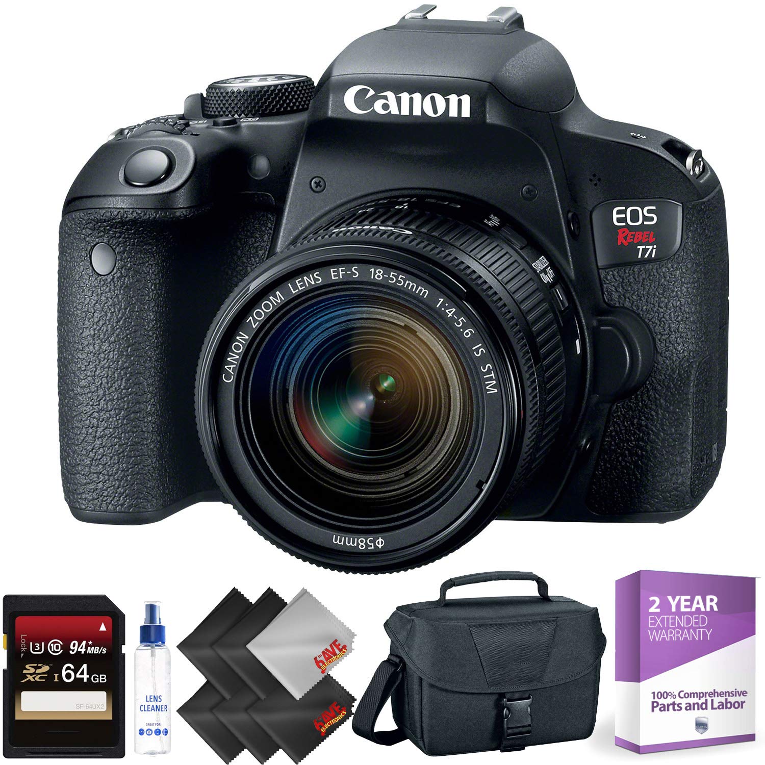 Canon EOS Rebel T7i DSLR Camera + 1855mm Lens Starter Bundle 24