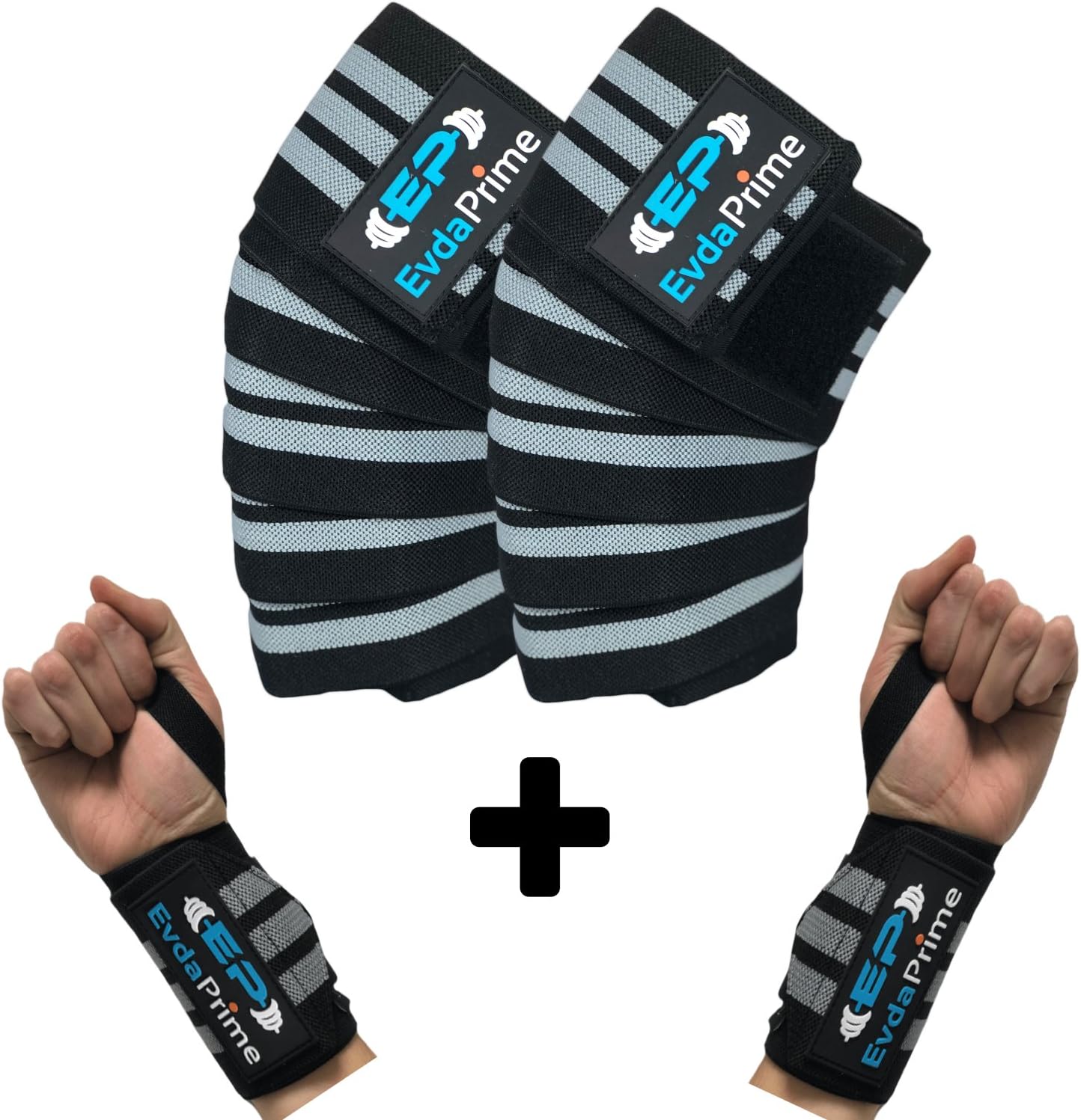 EVDA PRIME Knee Wraps (Pair) and Wrist Wraps (Pair) for Squats, Cross Training WODs