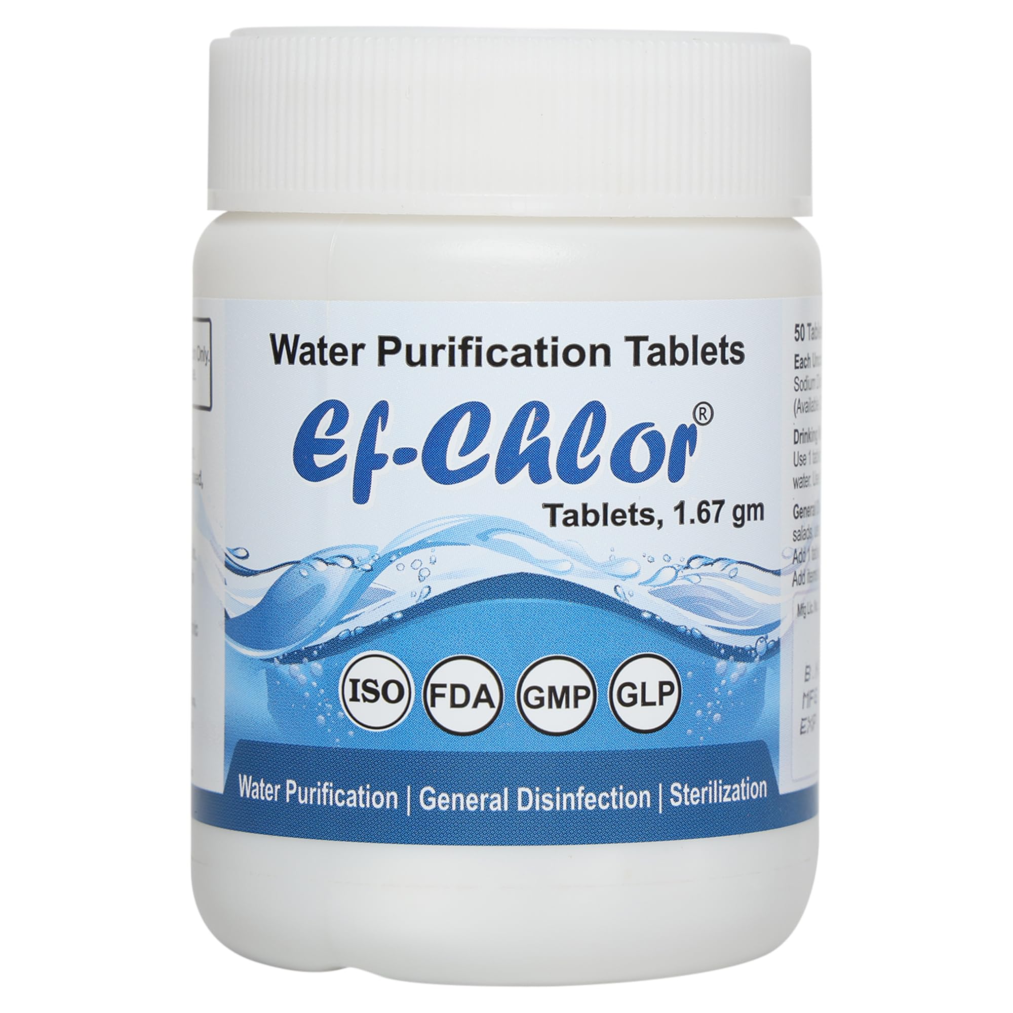 Ef-Chlor Ensure Clean Tank Water With Ef-Chlor 1.67 Gm Tablet - 1 Tablet Purifies 500 Litres - Pack Of 50 Tablets - Effective Overhead & Underground Tank Water Purifie