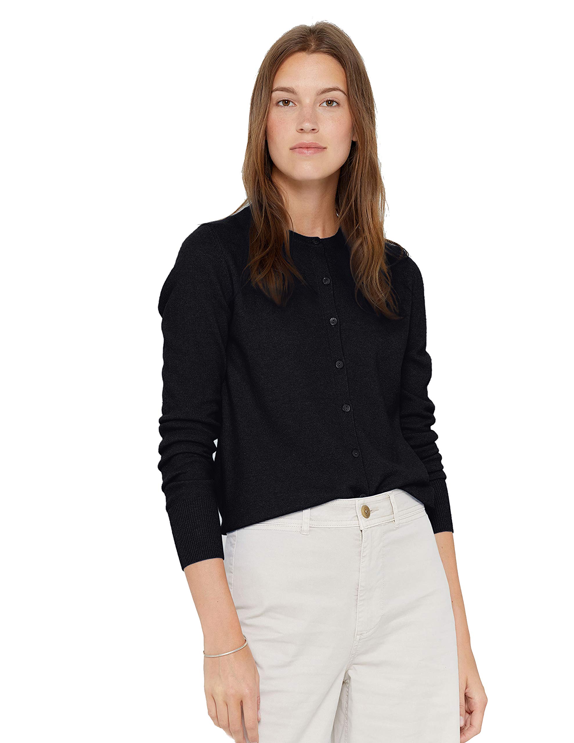 Photo 1 of State Cashmere Button Front Crewneck Sweater - Long Sleeve Cardigan for Women Made with 100% Pure Cashmere Sourced from Inner Mongolia Goats - Soft, Lightweight & Versatile - (Black, Small)