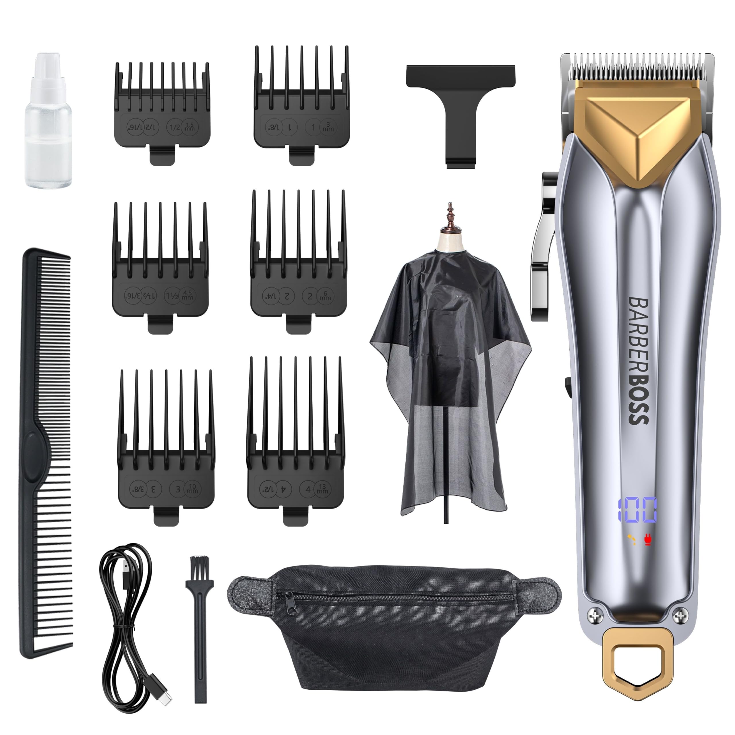 BarberBoss Beard Trimmer Men, Hair Clippers Men, Men's Grooming Kits, Hair Trimmer, Rechargeable Cordless Clippers for Men's Haircut, Face Grooming, Hair Clipping, QR-2098