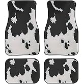 YINGQIGUAN Cow Print Car Floor Mats Carpet Universal Abstract Cow Fur Black White Print Farmhouse Animal Skin Texture Floor Mats for Cars Vehicle Front Rear Foot Rugs Cute Car Accessories for Trucks