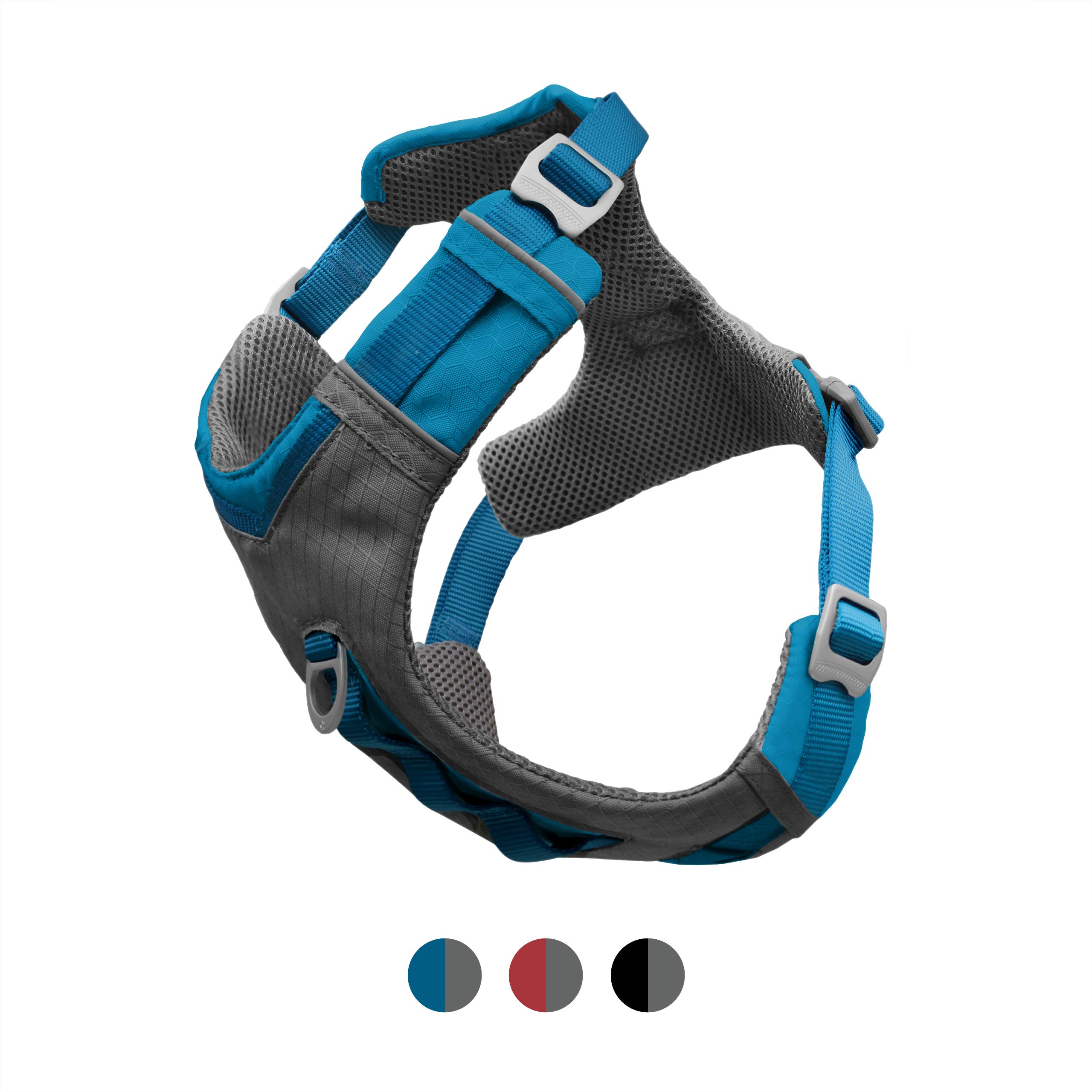 Kurgo Journey Air Dog Harness - Secure Fit for Active Dogs - Padded Chest - Lightweight Ripstop Fabric - Breathable Mesh - Reflective Trim - Back Assist Handle - Blue - Large