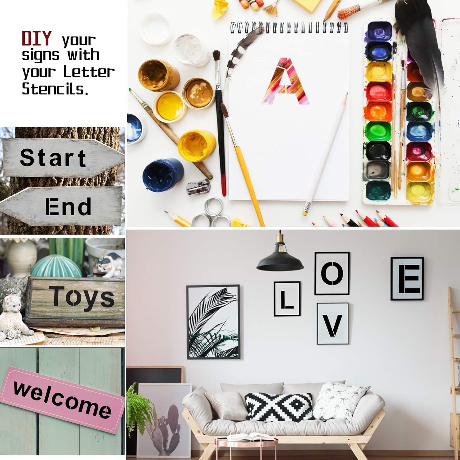 3 Inch Letter Stencils 62 Pcs Large Letter Number Stencils for Painting on Wood Reusable Alphabet Stencil for Fabric, Wall, Garden Flag : Kitchen & Dining