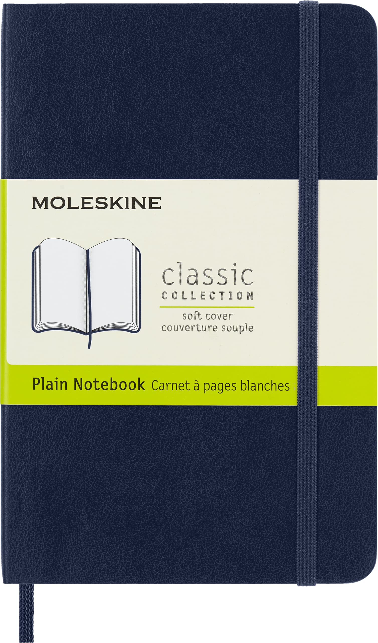Moleskine Classic Notebook, Notebook With Plain Pages, Soft Cover and Elastic Closure, Sapphire Blue, Pocket, 9 x 14 cm, 192 Pages