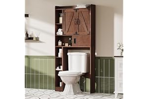 ChooChoo Over The Toilet Storage Cabinet, Farmhouse Bathroom Storage Cabinet with Barn Doors, Sliding Drawer, Adjustable Shel