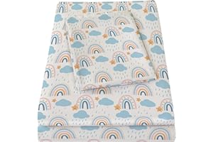 Bedmoon Boys Girls Twin Sheets, Kids Rainbow Cloud Soft Microfiber Twin Sheets & Pillowcases with Elastic Corner Straps, Blue