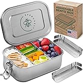 Everusely - Stainless Steel Lunch Box - 27 oz / 0.8 L, 2 Adjustable Dividers - Leakproof Snack and Salad Bento Containers for Adults - Food Storage Boxes with Lids for Work, Picnics, Travel