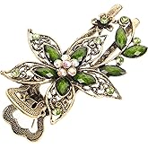 Uonlytech Hair Clip, Green Flower Crystal Hair Clip, Sparkly Glitter Rhinestones Hair Clips French Elegant Hair Barrettes Hair Jewelry for Women Girls