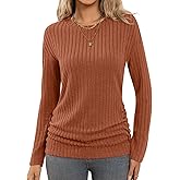 Bliwov Long Sleeve Shirts for Women Fall Fashion Outfits CrewNeck Tops Sides Ruched Spring Pullover Sweaters Tunic Clothes