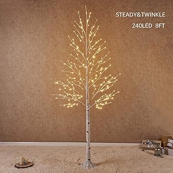 Hairui Pre Lit White Birch Tree 8ft 240led Partial Twinkle For