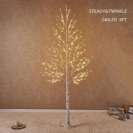 Hairui Pre Lit White Birch Tree 8ft 240led Partial Twinkle For
