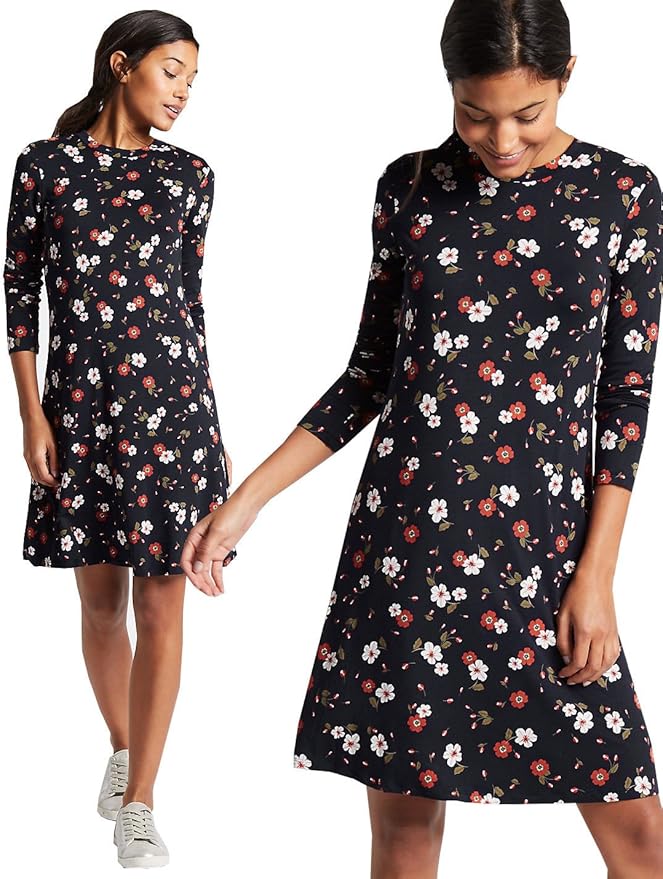 Marks and Spencer Ladies Floral Print Long Sleeve Swing Dress M&S