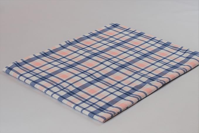 1buy3 Jersey Stoff Gemustert als Meterware |Muster: Kariert lachs/blau|200cm x 160cm|92% Baumwolle, 8% Elasthan|Mehrere Farbe