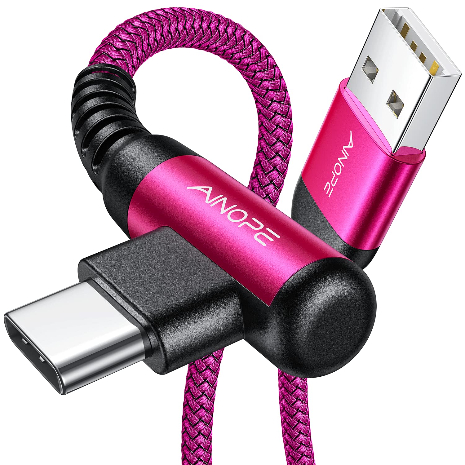 Photo 1 of AINOPE Type C Cable [2-Pack, 6.6ft] 3.1A Type C Charger Fast Charging Right Angle, Resistant Nylon Braided S9 Charger Compatible with Galaxy S10 S9 Plus S21, Note 10 9 LG, USB C Cable