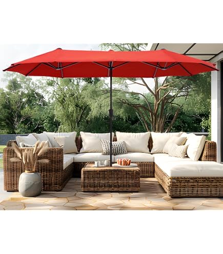Amazon.com : GREEN PARTY 13ft Rectangle Patio Umbrella, Double Sided Outdoor  Table Umbrella with Crank & 1.5" Pole, Large Market Umbrella for Poolside  Garden Deck Backyard, Orange Red : Patio, Lawn &